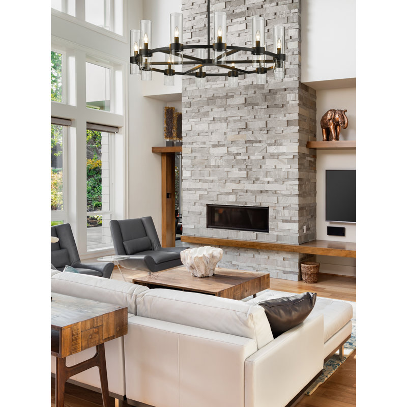 Fouges 12 - Light Dimmable Wagon Wheel Chandelier, Matte Black
