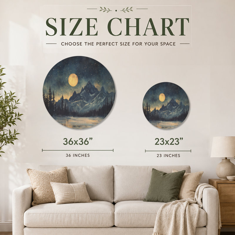 Ciel nocturne sur la chaîne de montagnes - Décoration murale céleste en bois, 23" Round, Round