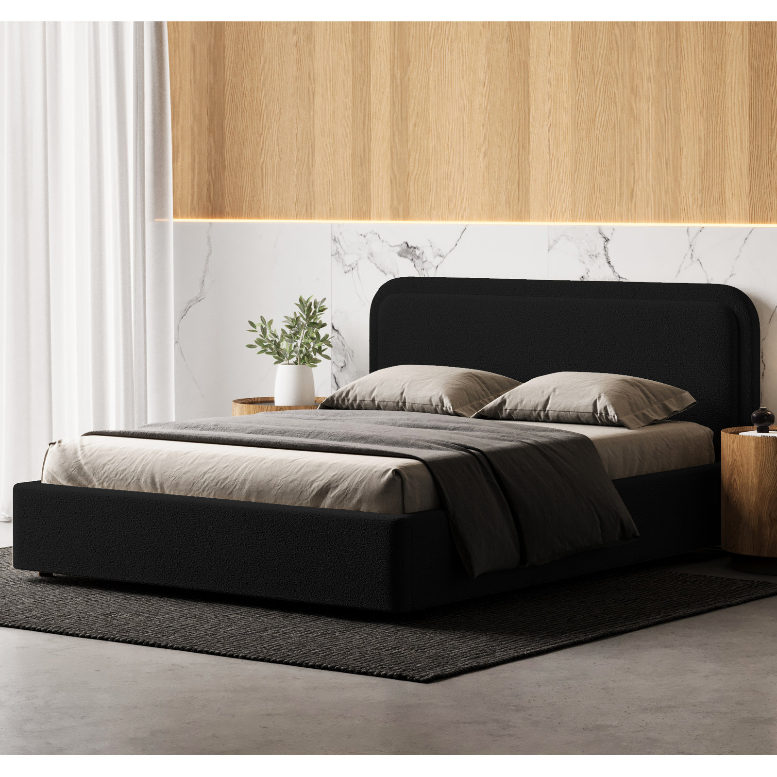 Baneza Platform Bed, Queen, Black Boucle