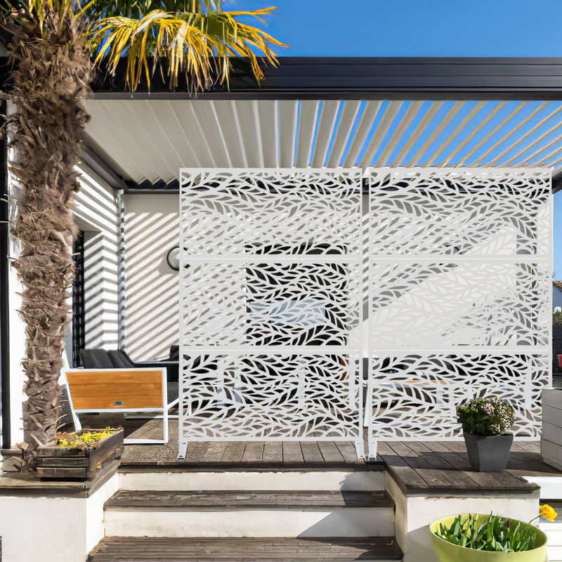 H 72 po x l 47 po, écran d'intimité en métal, panneaux de clôture autoportants, clôture de patio, treillis de jardin, panneaux muraux décoratifs, blanc