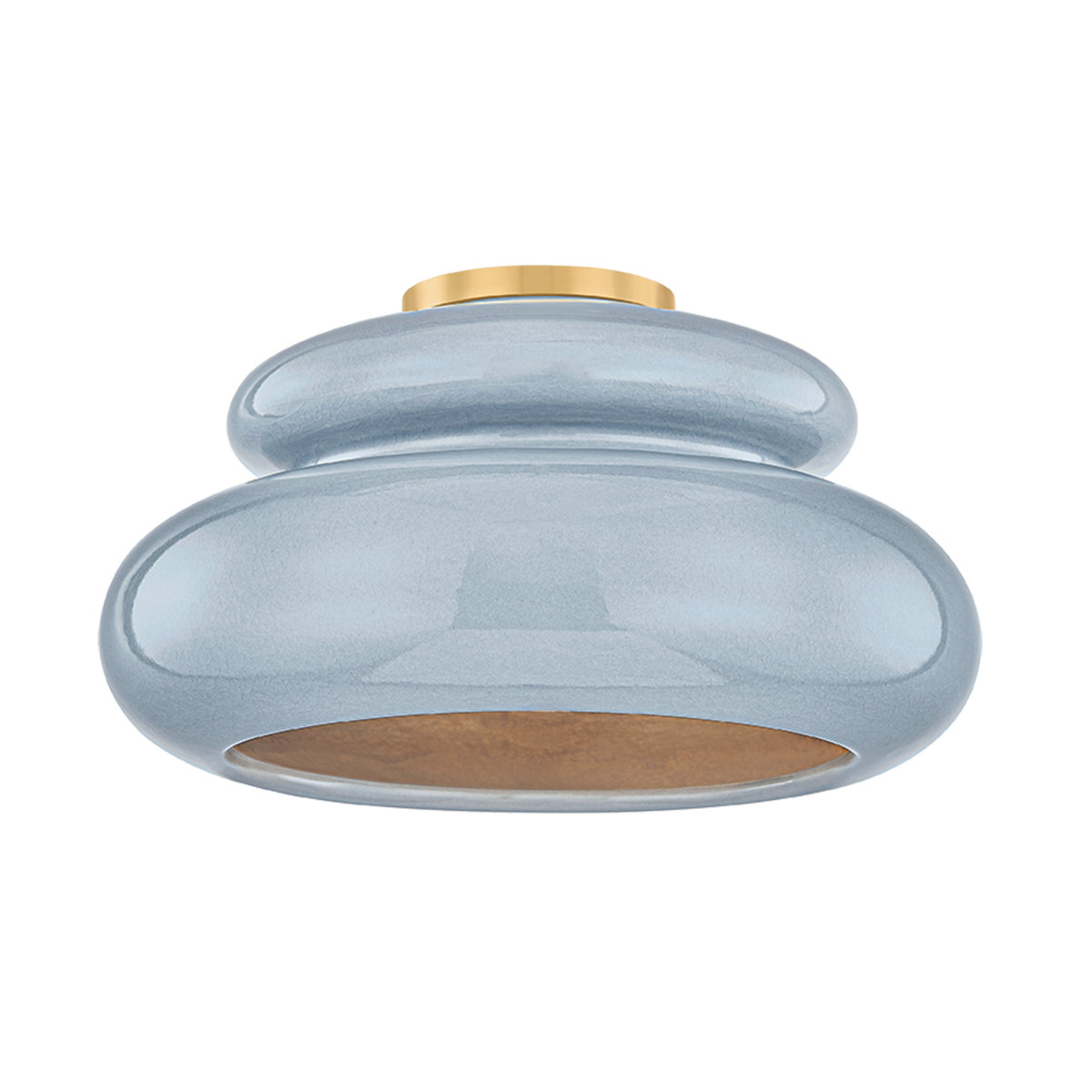 Single Light Flush Mount, Aged Brass and Ceramic Chateau Crackle