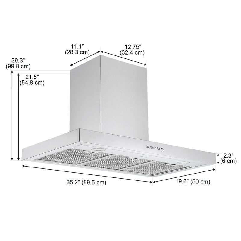 Hotte de cuisine murale convertible 36 pouces Ancona en acier inoxydable Ancona
