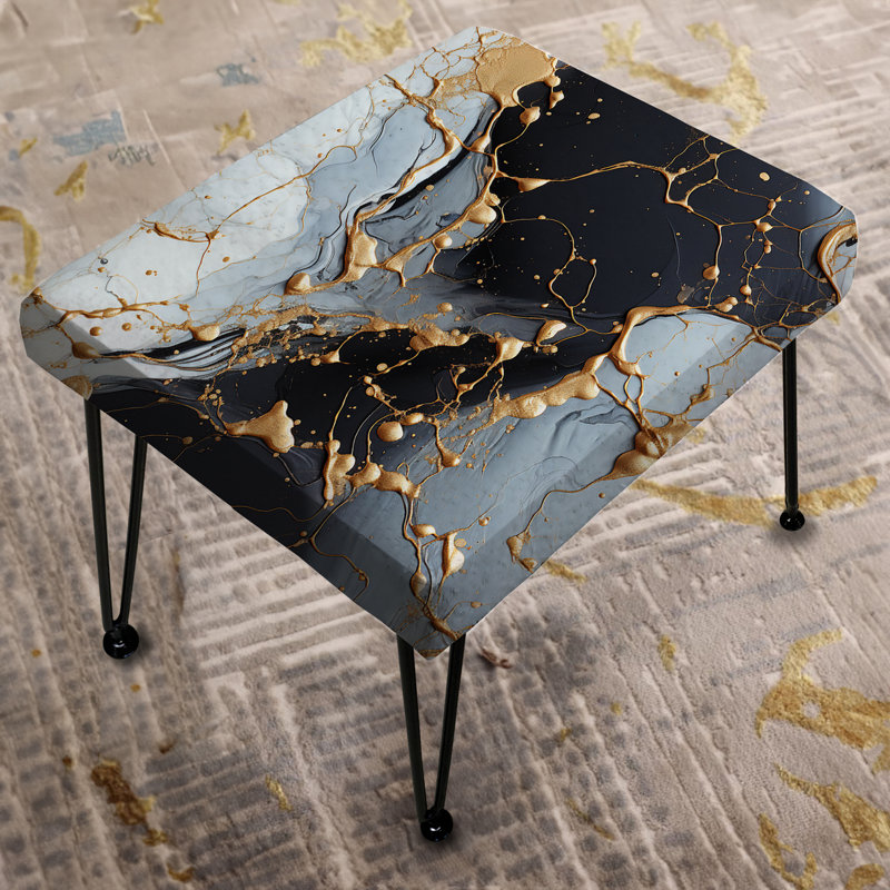 Repose-pieds rectangulaire en marbre doré doré et noir opulence de luxe