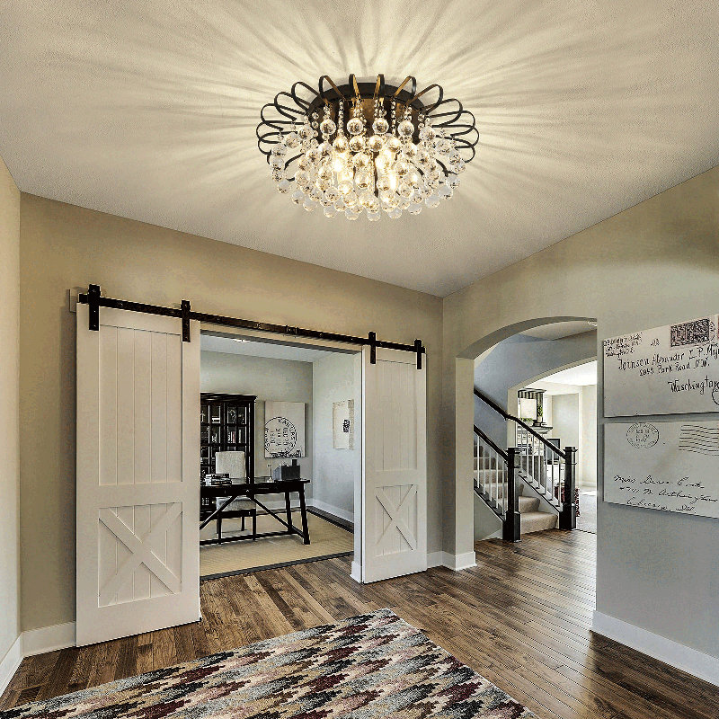 4-Light 17.71" Unique Semi Flush Chandelier with Crystal Accents