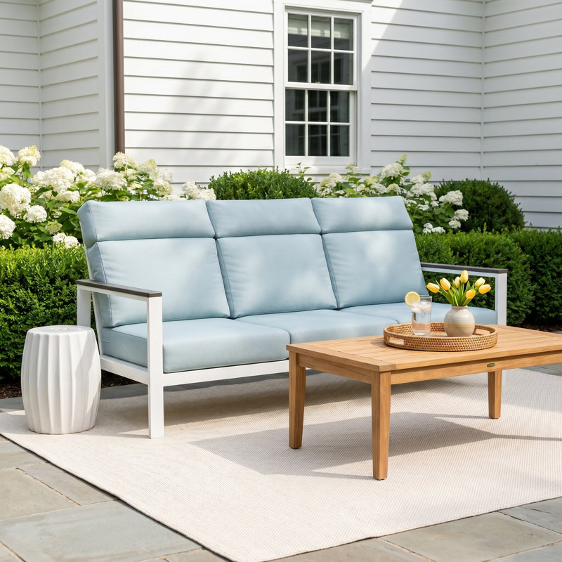 Townsend Metal Outdoor Sofa With Sunbrella Cushion, Solid Color, Bliss Dew