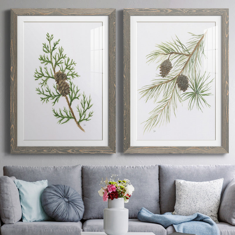 Winter Botanical III - ensemble de 2 reproductions d'art, H 44 po x l 31 po x P 1 po, Cadre en papier gris, Blanc