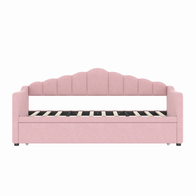 Cleston Upholstered Twin Daybed With Trundle, Pink