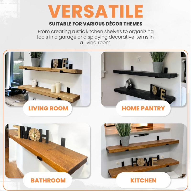 6 Pcs Heavy Duty Shelf Brackets For Scaffold Board Shelving - Shelves Support Industrial Rustic Style, Raw Steel-Up