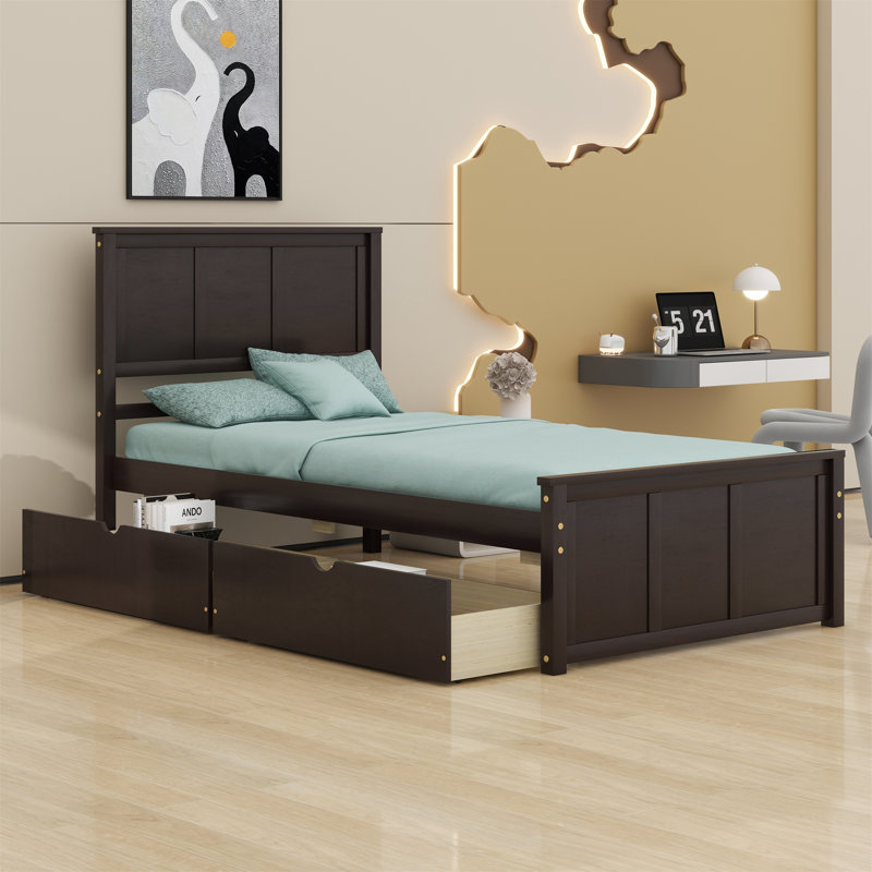 Platform Storage Bed,Drawers With Wheels, Espresso