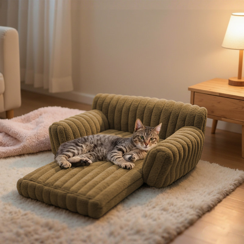Canapé pour chat pour animaux de compagnie - Canapé-lit pliable pour animaux de compagnie à double couche, lit pour animaux de compagnie moyen et petit avec molleton en velours côtelé doux de qualité supérieure