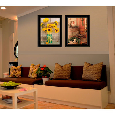 Vignette 2 pièces «Vintage Country & Sunflowers» par Anthony Smith, cadre noir