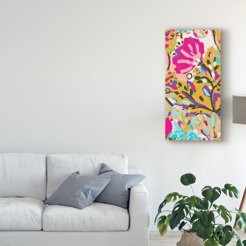 «Pink Boho Floral I» par Karen Fields, reproduction sur toile, H 32 po x l 16 po x P 2 po