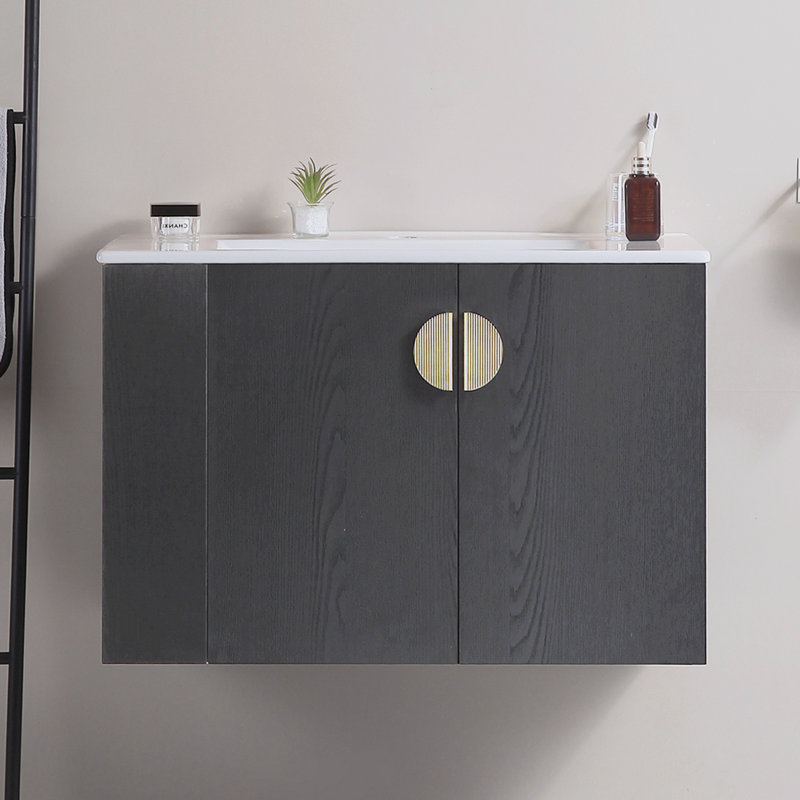 Meuble-lavabo simple 29,9 po avec plateau en céramique Warbeck, Noir