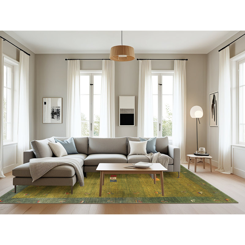 Tapis contemporain vert / gris, Rectangle 8 pi x 10 pi