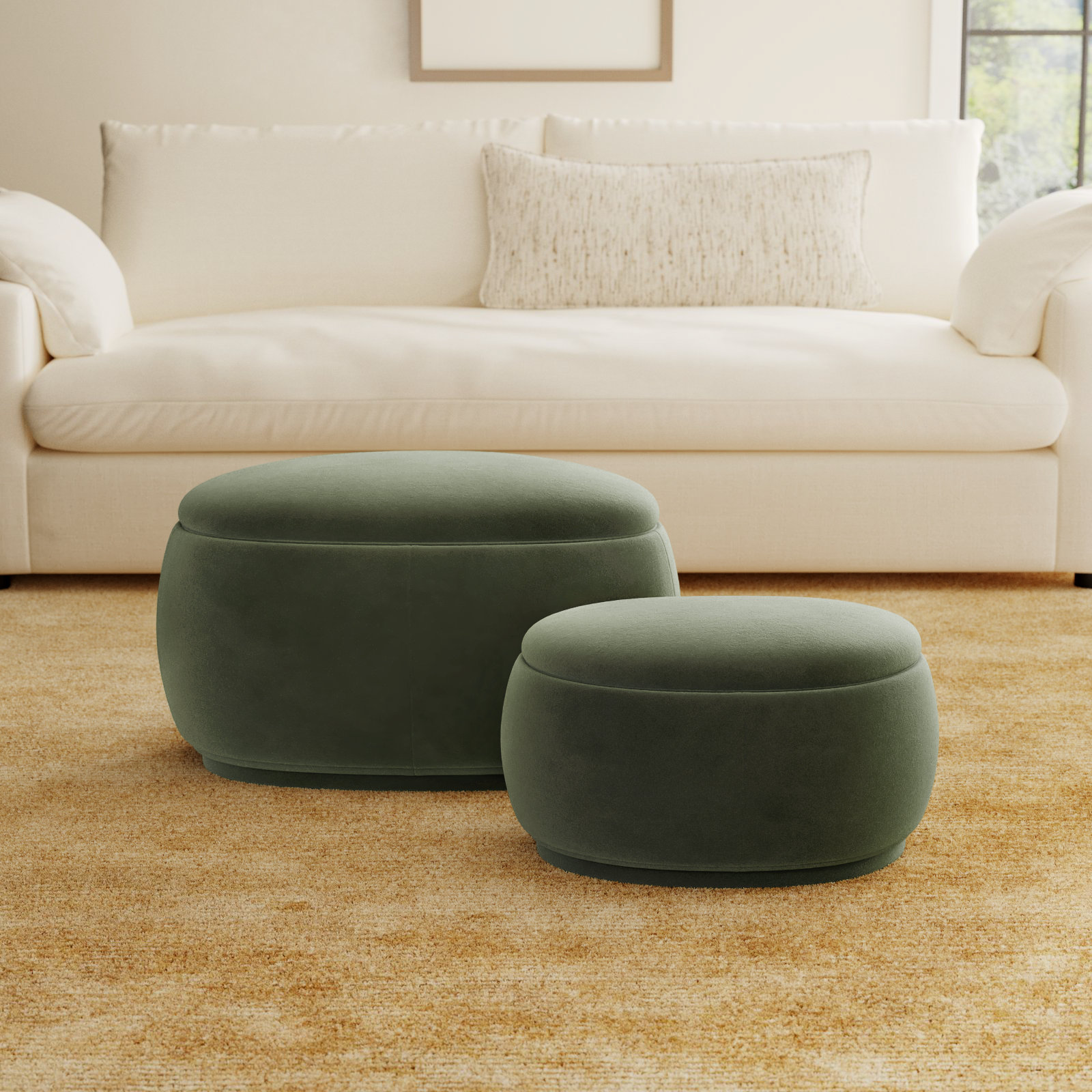 Hoya 34" Ottoman, Soren Olivine Performance Velvet