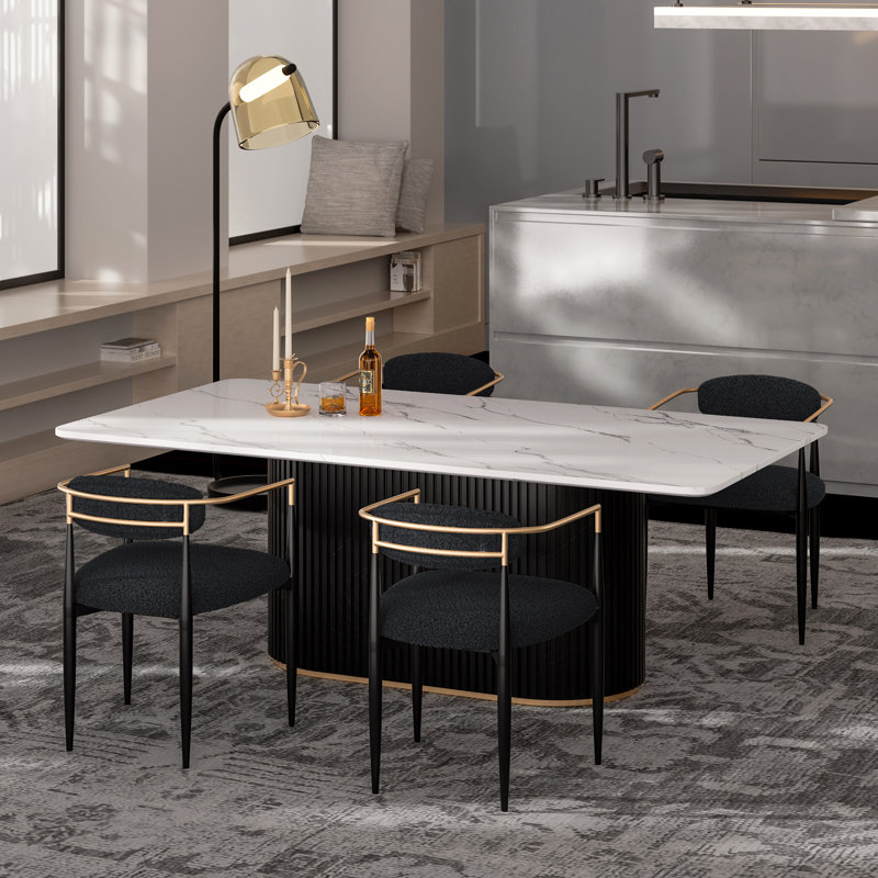 Velora 5 - Piece Modern Faux Marble Dining Set with Pedestal Dining Table and Armchair, Black