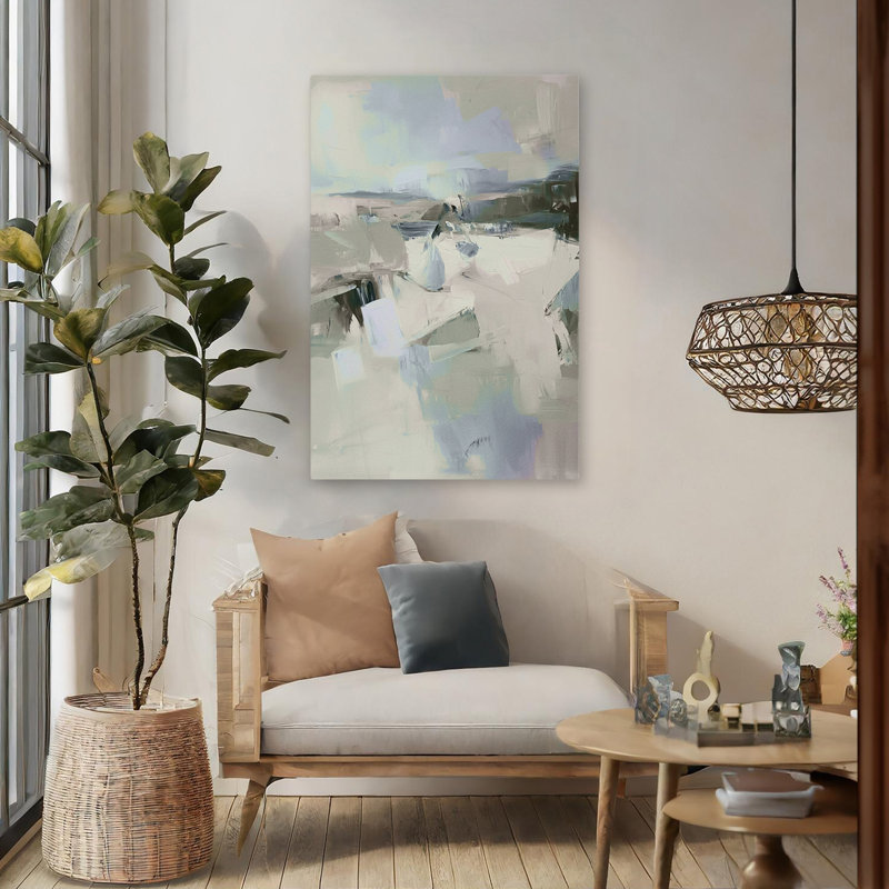 Wetlands Harmony Minimalist transitionnel contemporain abstrait paysage peinture à l'huile, H 48 po x l 32 po