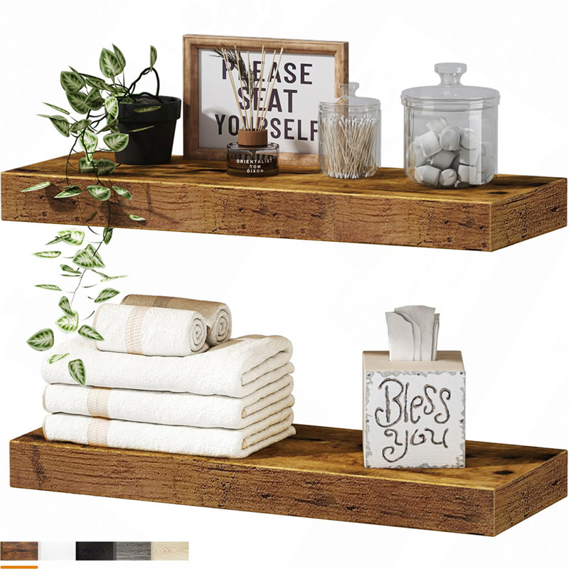 Bathroom Shelves Floating Shelves For Wall Shelf Over Toilet Small Wall Mounted Farmhouse Decor 16 Inch Set Of 2, Rustic Brown