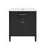 Meuble-lavabo 31 po avec lavabo, armoire de salle de bain avec portes à fermeture en douceur et tablette réglable, conception à profil courbé, pieds en bois d'hévéa, noir-203264792