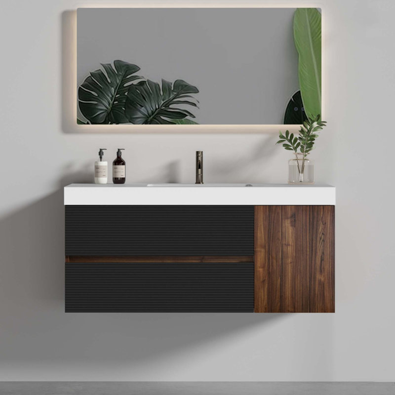 Meuble-lavabo mural moderne avec lavabo et rangement à fermeture en douceur