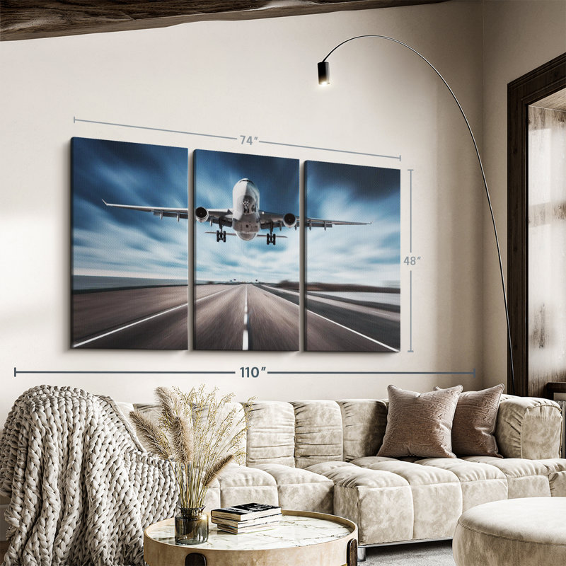 "Avion de piste" sur toile, H 48 po x l 74 po x P 1,25 po
