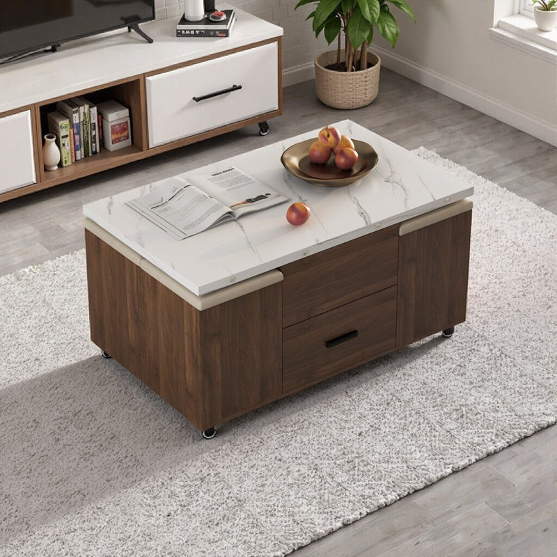 Ensemble de table basse et 4 tabourets relevables Modern