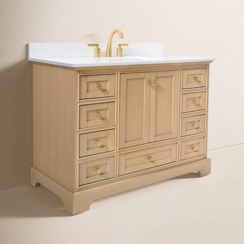 Audrey 48'' W Single Vanity, Oak/Rose Gold, Pure White Quartz