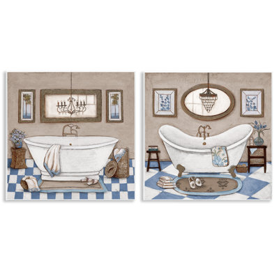 Tiled Bathroom Views 2pc Wall Plaque Set, design by Janet Tava