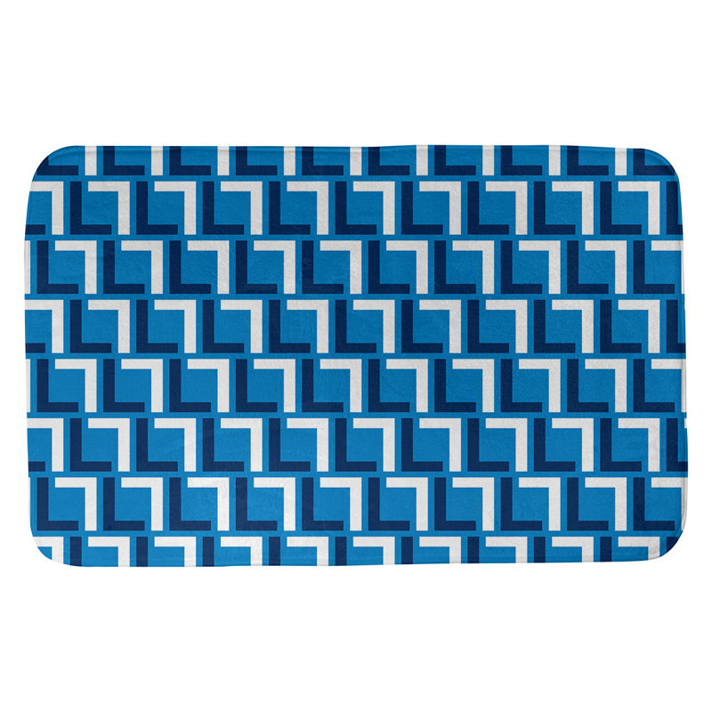 Tapis pour salle de bain Baltimore, l 17 po x L 24 po, Powder Blue/Navy Blue/White
