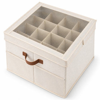 Fabric Shoe Storage Box with Adjustable Dividers and Lid, 16-Compartment Organizer for Shoes, Towels, Clothes, Toys