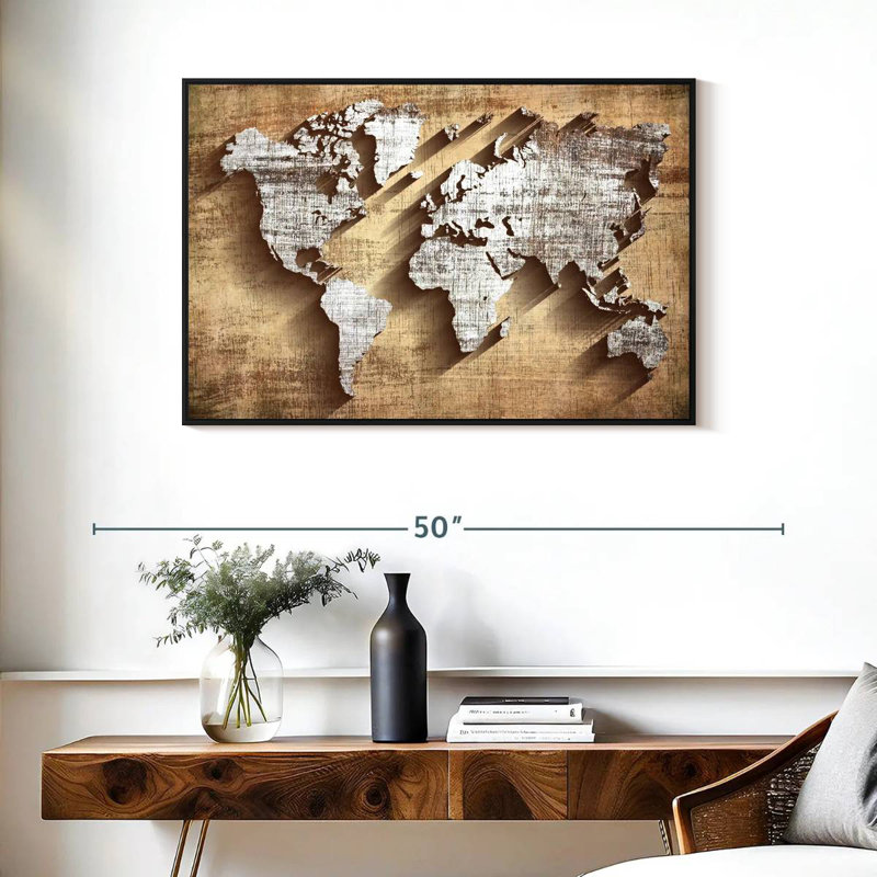Carte du monde en bois sculpté Aliaz, H 25 po x l 37 po