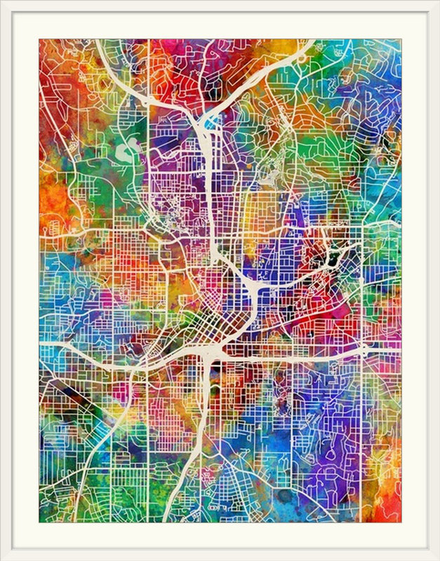 «Atlanta Georgia City Map» par Francy, impression, l 44 po x P 35 po x H 1 po, Cadre blanc