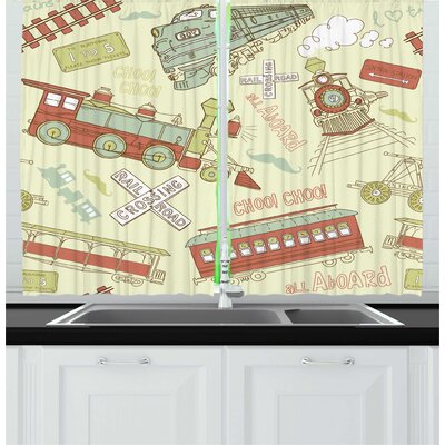 2 Piece Doodle Composition About Trains Choo Choo All Board Railroad Crossing Wording Kitchen Curtain Set -  East Urban Home, F428EEFBE17A41419C0023D328504EA8