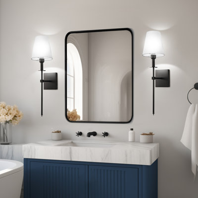 Alcester 24.6Inch Armed Sconces Wallchiere with White Fabric Shade, Remote Control