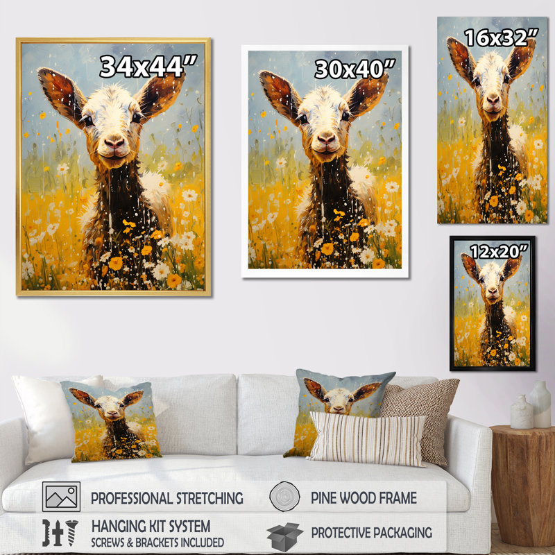 Adorable portrait de chèvre dans un pré I sur toile, Cadre flottant noir, H 20 po x l 12 po x P 1 po