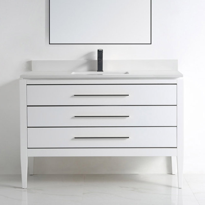 48'' Single Bathroom Vanity Base Only, White/Black