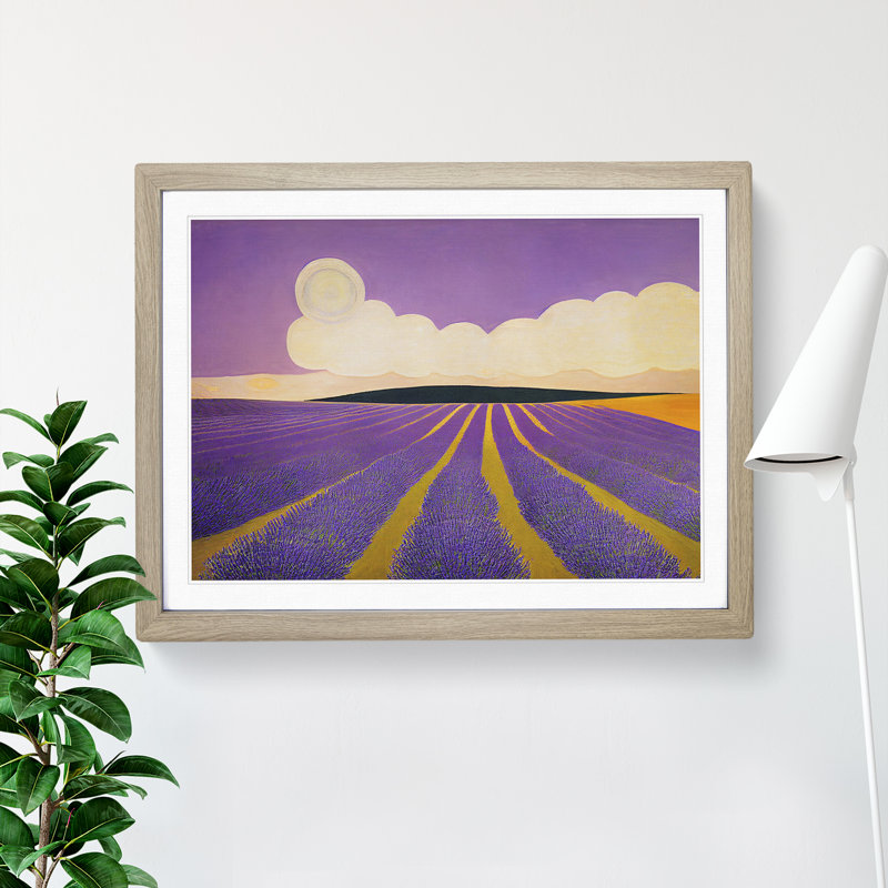Handsome Lavender Flower Field - Single Picture Frame Print, 46cm H x 64cm W x 2cm D, Oak Framed