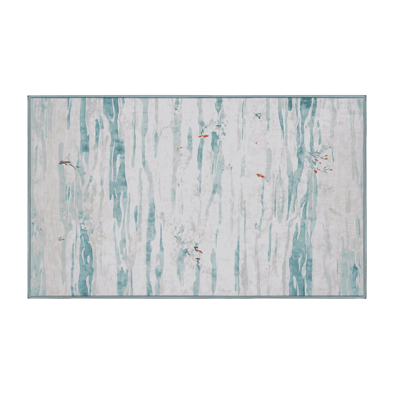 Machine Washable Blue Area Rug, Rectangle 5' x 8'