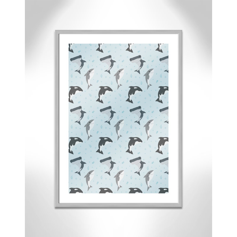 «Happy Fish», impression sur papier, H 24,5 po x l 20,5 po x P 1,18 po, Encadré de boîte argent
