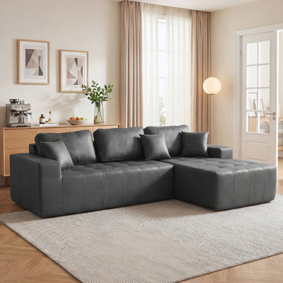 Compression Sofa Bed, L-Shaped Sectional Couch with High-Density Sponge, No-Assembly Required Convertible Sofa for Living Room, Apartment