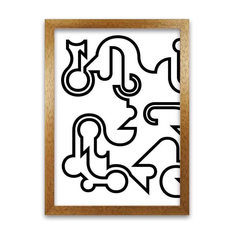 Abstract Black And White Minimal Line Left - Print, 42cm H x 30cm W x 3cm D, Oak Frame