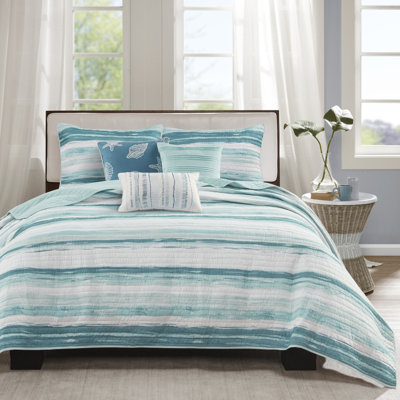 Ensemble de courtepointe 6 pièces avec coussins décoratifs Aqua