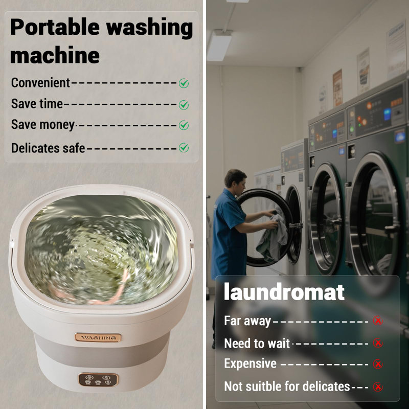 Machine à laver portative, mini laveuse pliable 12l avec 4 modes et panier d'essorage, Gris