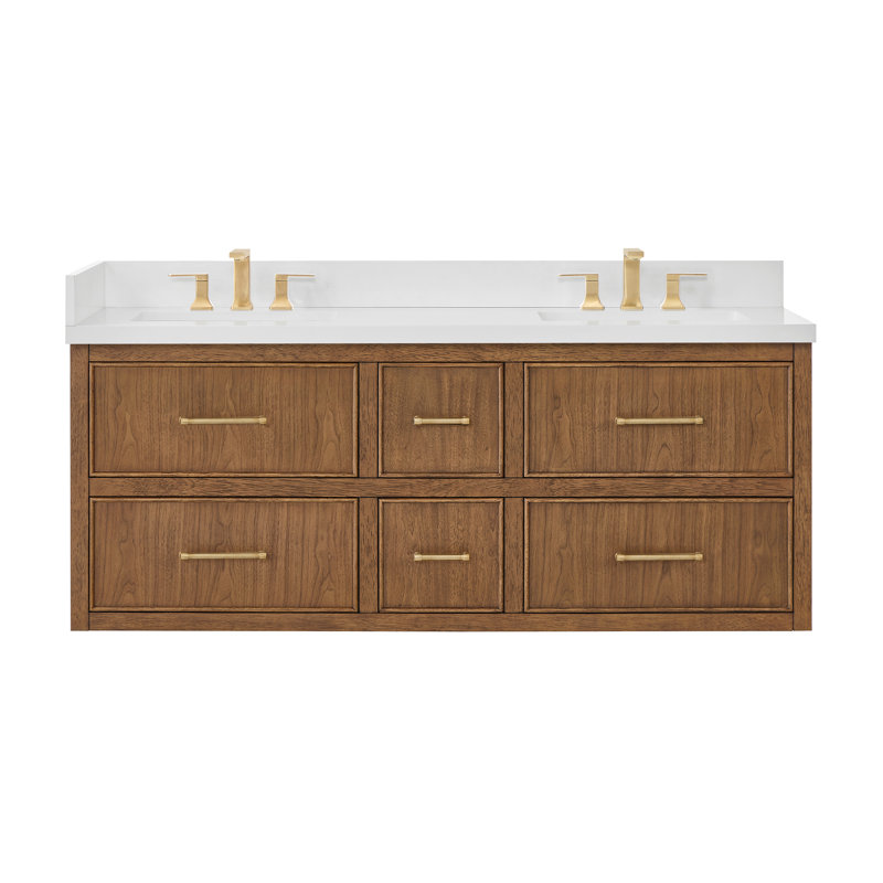 Ensemble de meuble-lavabo mural double 60 po en noyer grillé Isola, Brun, Bronze