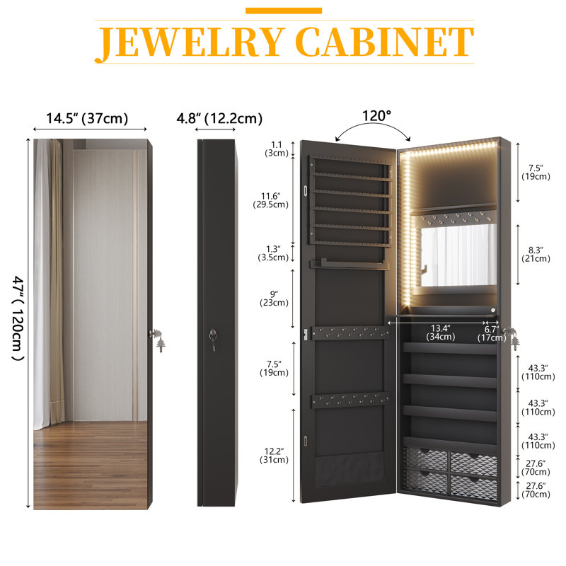 14.5'' Wide Jewelry Armoire, Black