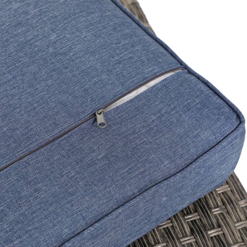 Repose-pieds en osier avec coussin (ensemble de 2), Structure grise / coussin bleu marine