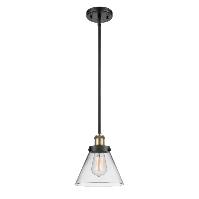 Mini-luminaire suspendu 8 "Ballston Urban Cone - 1 lumière, Laiton antique noir, Clair, DEL