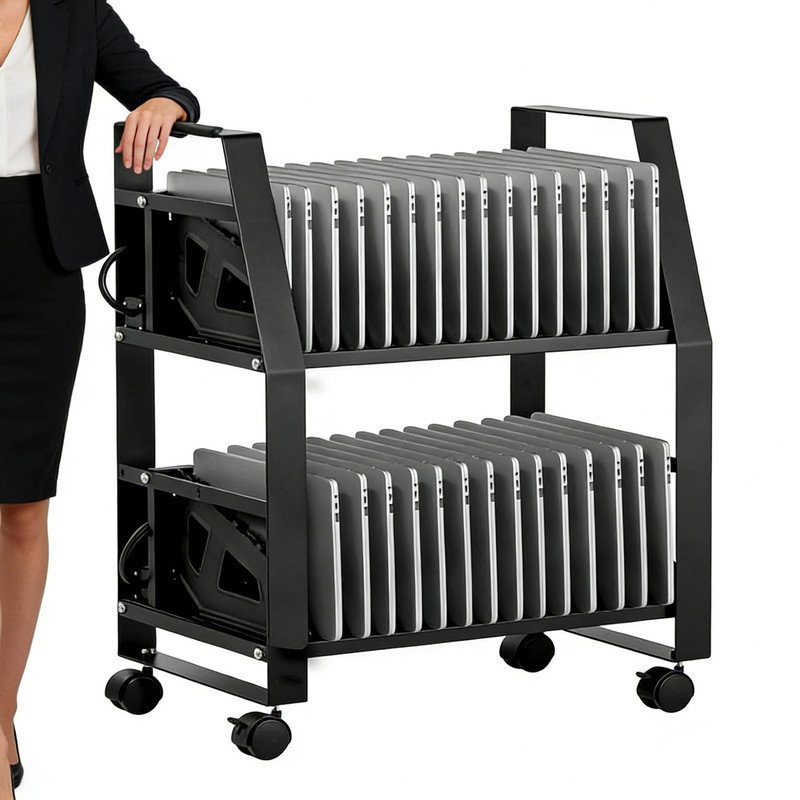 Chariot de chargement de 32 emplacements pour ordinateurs portables et tablettes jusqu'à 15,6 pouces, verrouillable et compatible avec les appareils mobiles