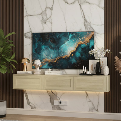 Floating TV Stand With Led Lights & Power Outlet