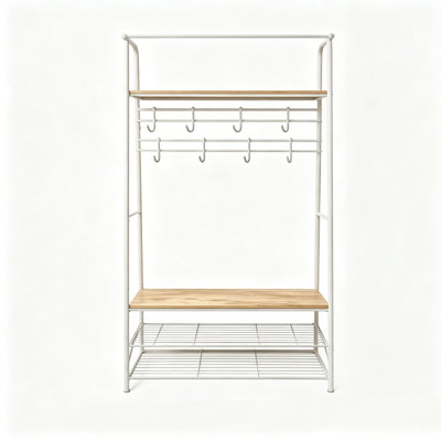 Entryway Hall Tree with Shoe Rack, Industrial Coat Rack & Storage Bench | Sturdy metal frame | 8 staggered hooks hold 11 lbs each | 2-tier shoe shelf fits 8 pairs | Quick 20-min assembly